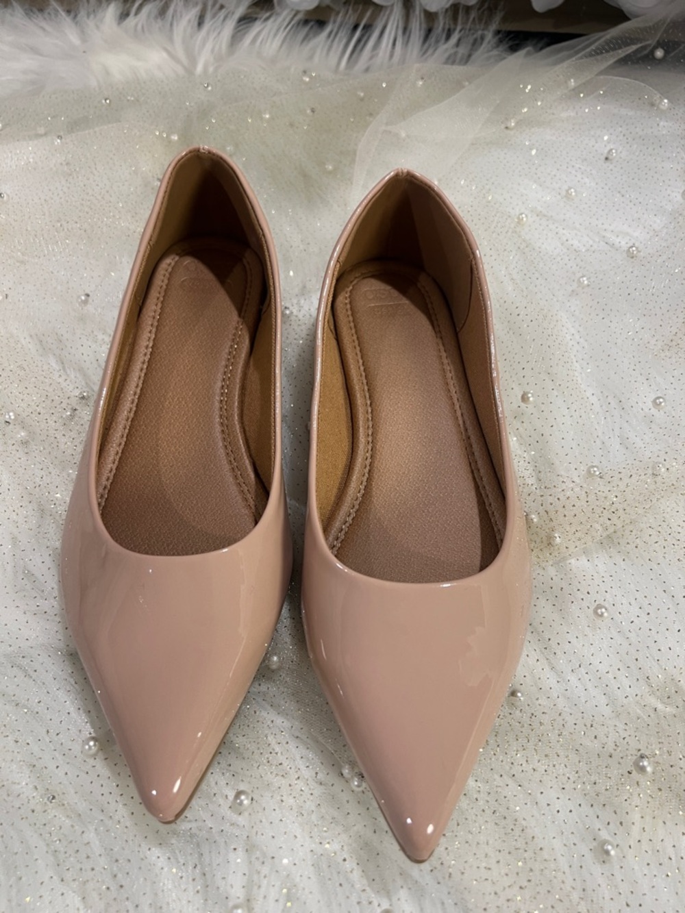 Nude Patent Pointed-Toe Women's Flats
